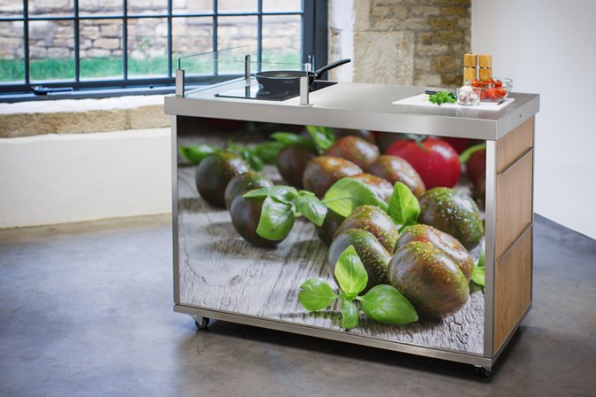 Stylish mobile kitchen unit created by Mette and produced by Freshlook